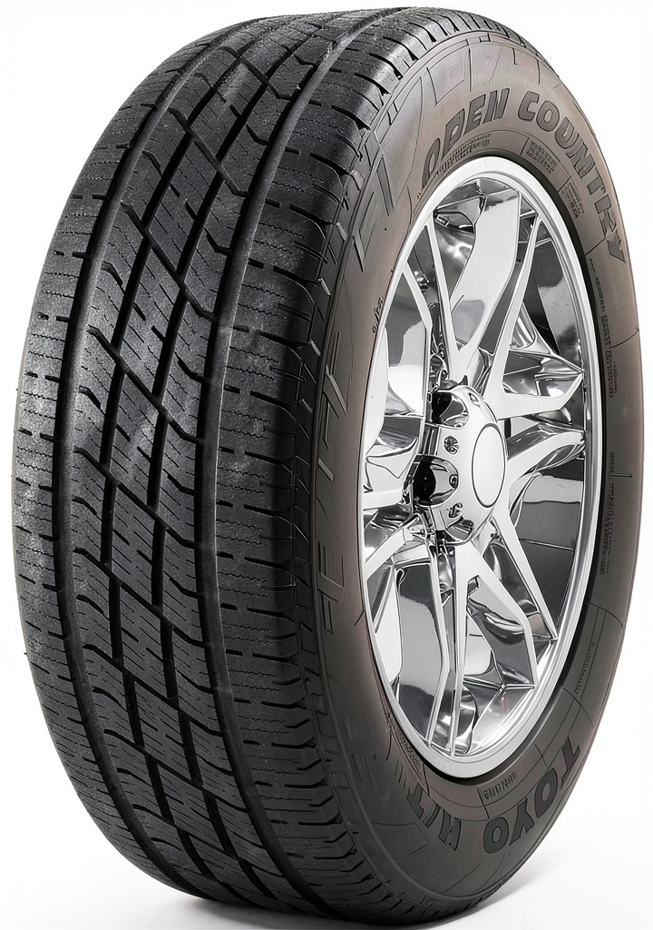 Toyo Open Country tire mounted on a motorhome in a scenic campground