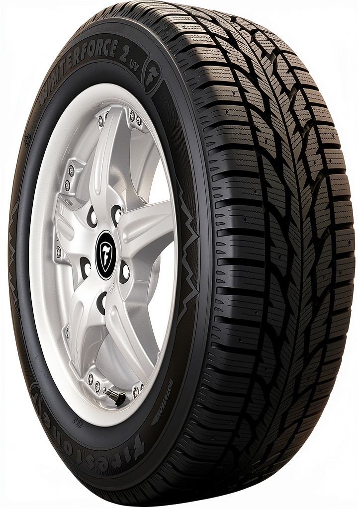Firestone Winterforce 2 UV tire mounted on a winter‑ready truck