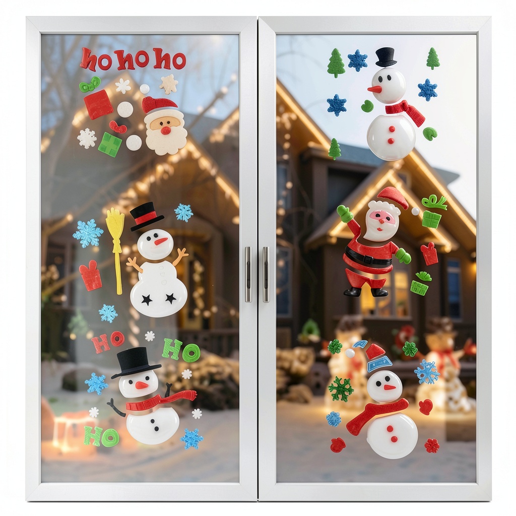 Christmas gel window clings on a window